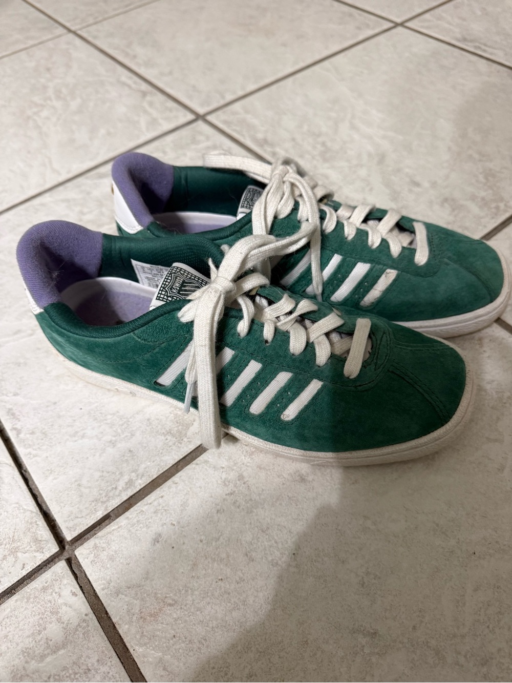 K-Swiss Green Suede Sneakers with White Stripes